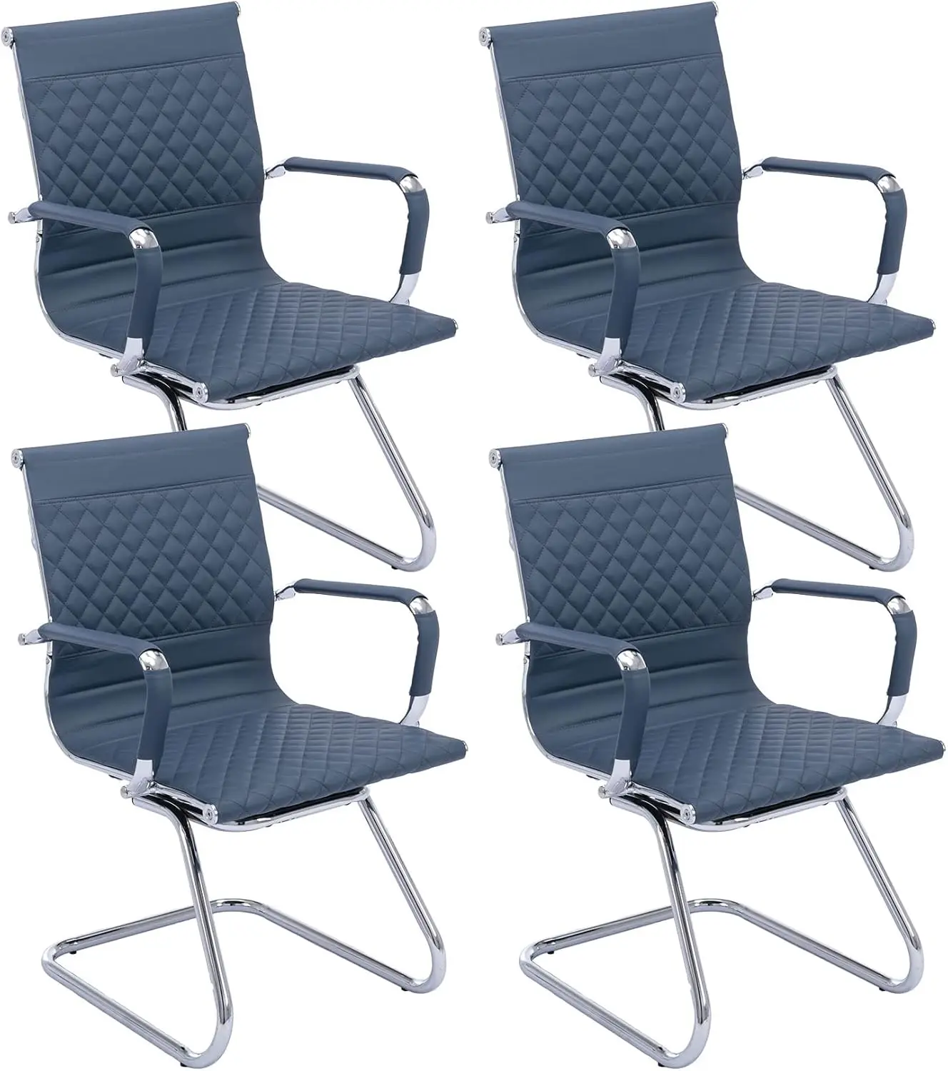 Vescasa Office Guest Chairs With Rhombic Grid Design Back, Faux Leather Reception Chairs With Arms For