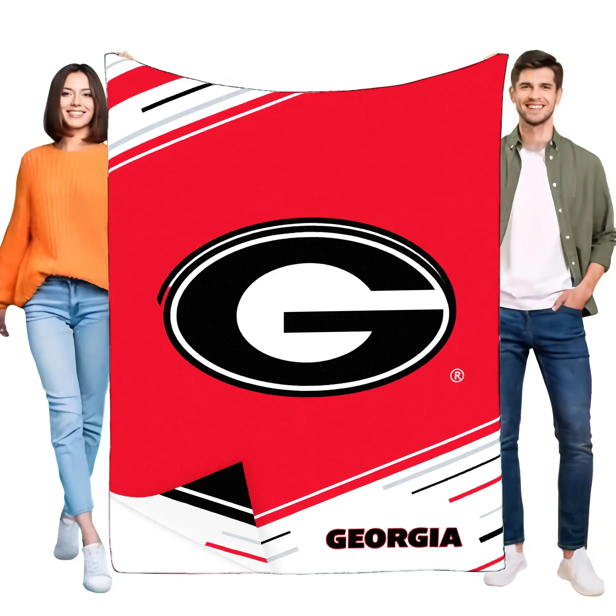 جورجيا البلدغ رمي بطانية الأحمر والأبيض المشارب دافئ الصوف بطانية مع شعار مثالية لديكور المنزل الهدايا الخلفي #1