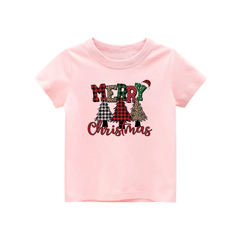 Hot Selling Children's Short-sleeved T-shirt Christmas Cup Half-sleeved Girl Tshirt Pattern Girl Clothes  Clothes  Boys Clothes