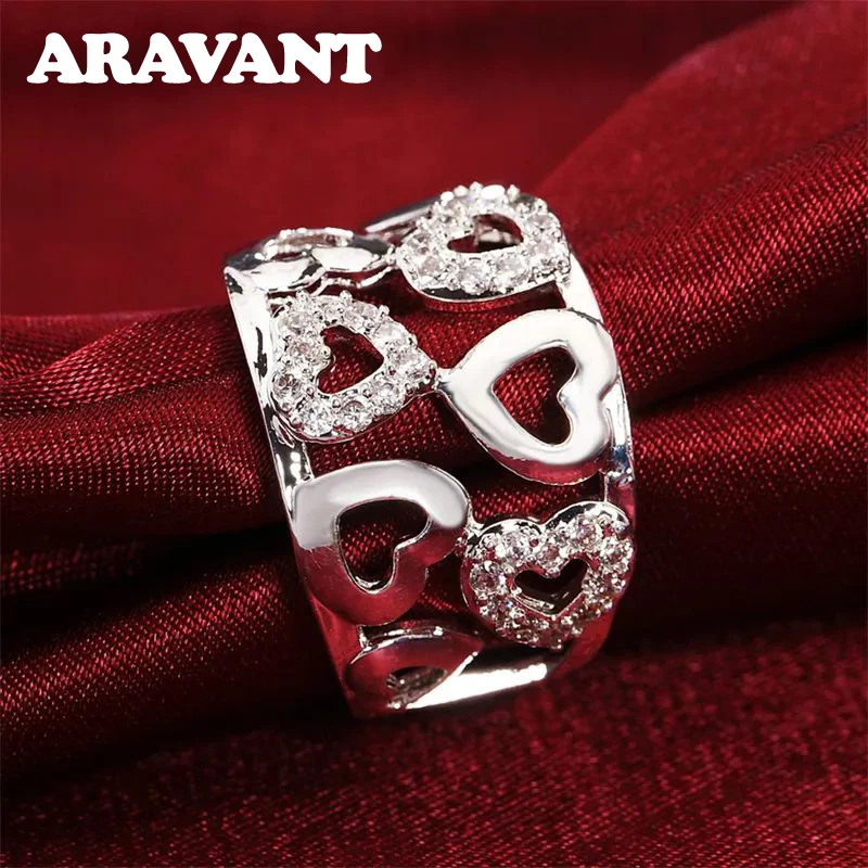 Aravant 925 Sterling Silver Crystal Heart Ring For Women Fashion Party Wedding Jewelry