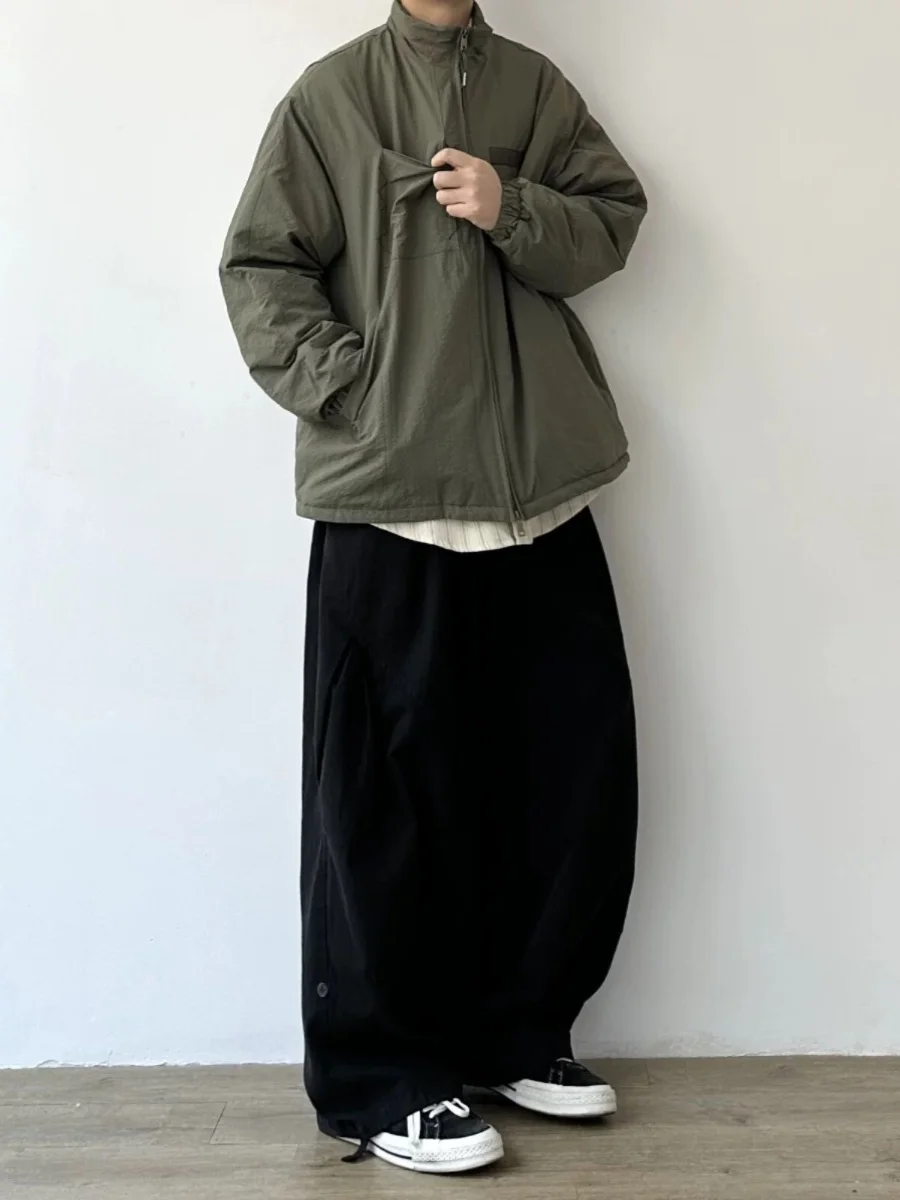 Pantaloni lunghi larghi da uomo per abbigliamento da lavoro in puro cotone a gamba larga retrò Pantaloni lanterna Harlan con cavallo grande Pantaloni casual alla moda