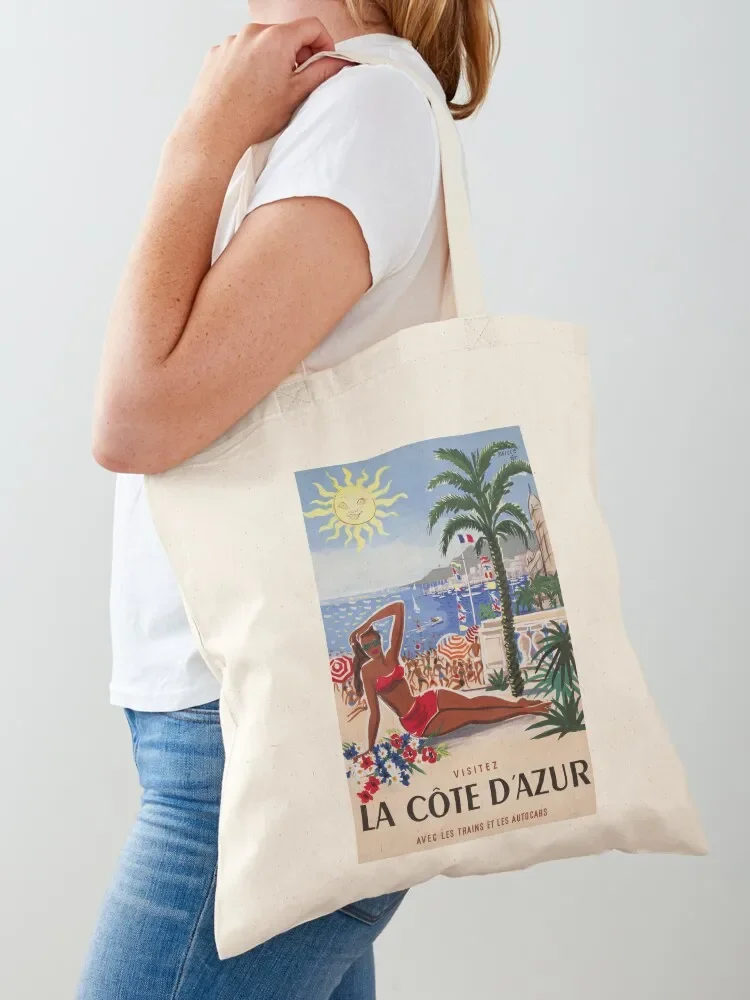 

retro classic Cote d Azur poster Tote Bag Gift bag large size bags tote bag men's foldable reusable