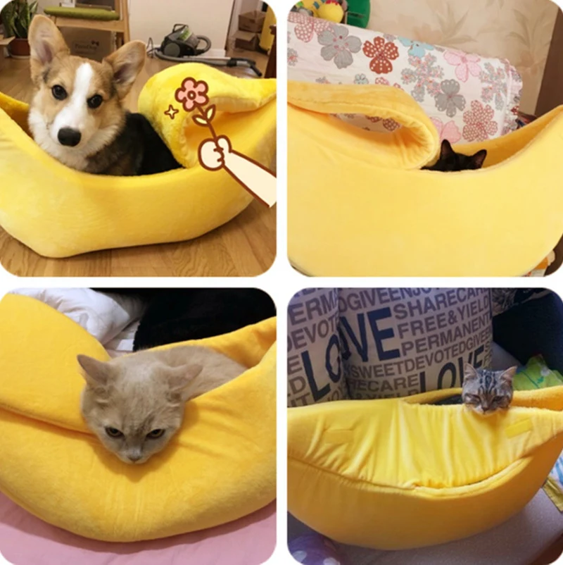 Cama para gatos con forma de plátano, camas divertidas y acogedoras para gatos, cesta portátil duradera y cálida para mascotas, perrera, cojín para perros, suministros para gatos Multicolor