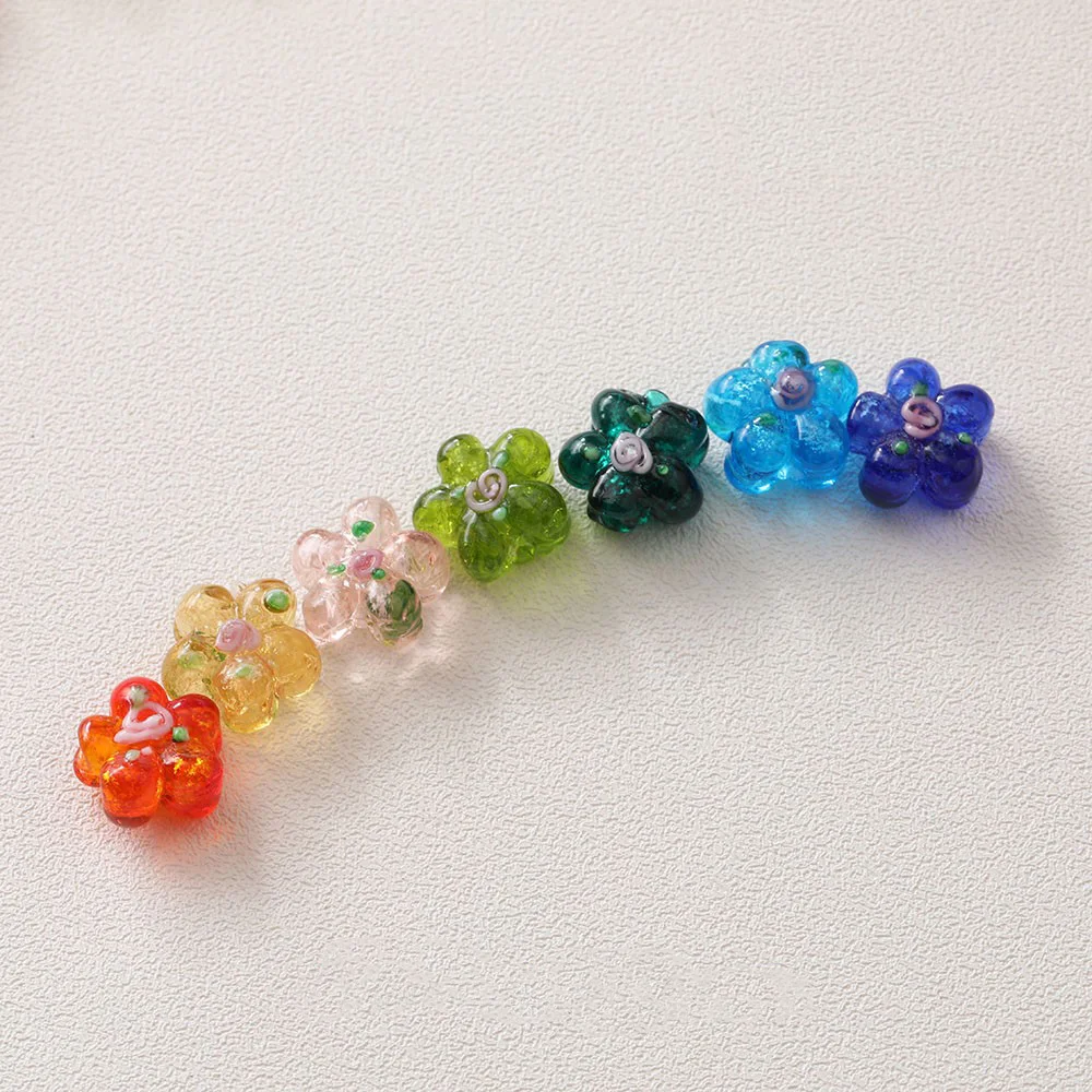 8PCS Fresh Flower Glaze Glass Beads DIY Earrings Vintage Bracelet Accessories Material Jewelry Making Supplies