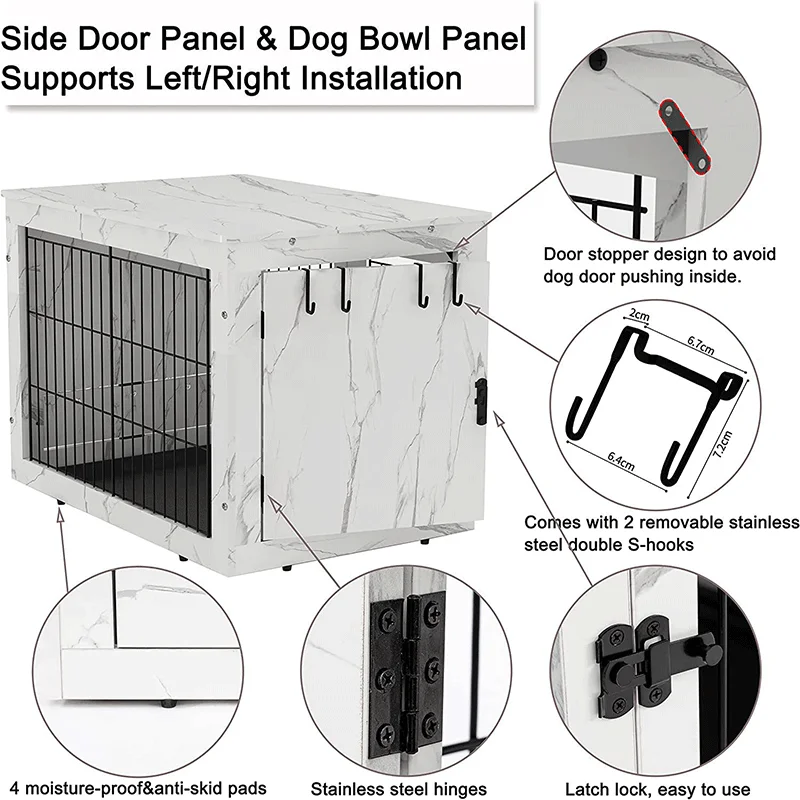 Afneembaar klein meubilair voor binnen, houten hondenkooi met dubbele deur, stalen houten structuur, inclusief hondenhok, toiletpoorten, pennen