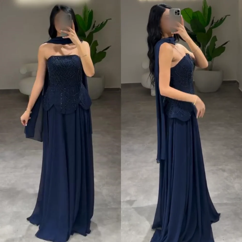 

Customized Chiffon Beading Pleat A-line Glitter Strapless Long Dresses Bespoke Occasion Women's Evening Elegant Party Gown