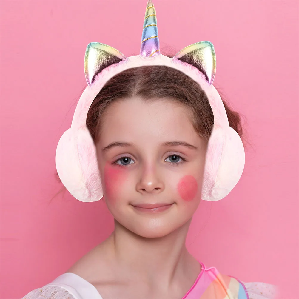 2Pcs NEW Earmuffs Women Kids Girls Cute Unicorn Winter Warm Foldable Windproof Ear Warmer Earmuff For Indoor And Outdoor Pink