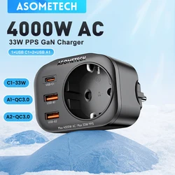 ASOMETECH 33 W GaN Oplader PPS PD USB C Oplader Stopcontact Met 4000 W AC Outlets Stekkerdoos snellader Voor iPhone 14 Samsung