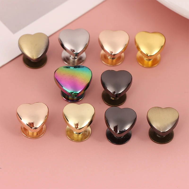 5Set 10mm Heart Shape Metal Screwback Rivet Screw Studs Nail For Leathercarft Garment Belt Wallet Bag Decoration Accessories