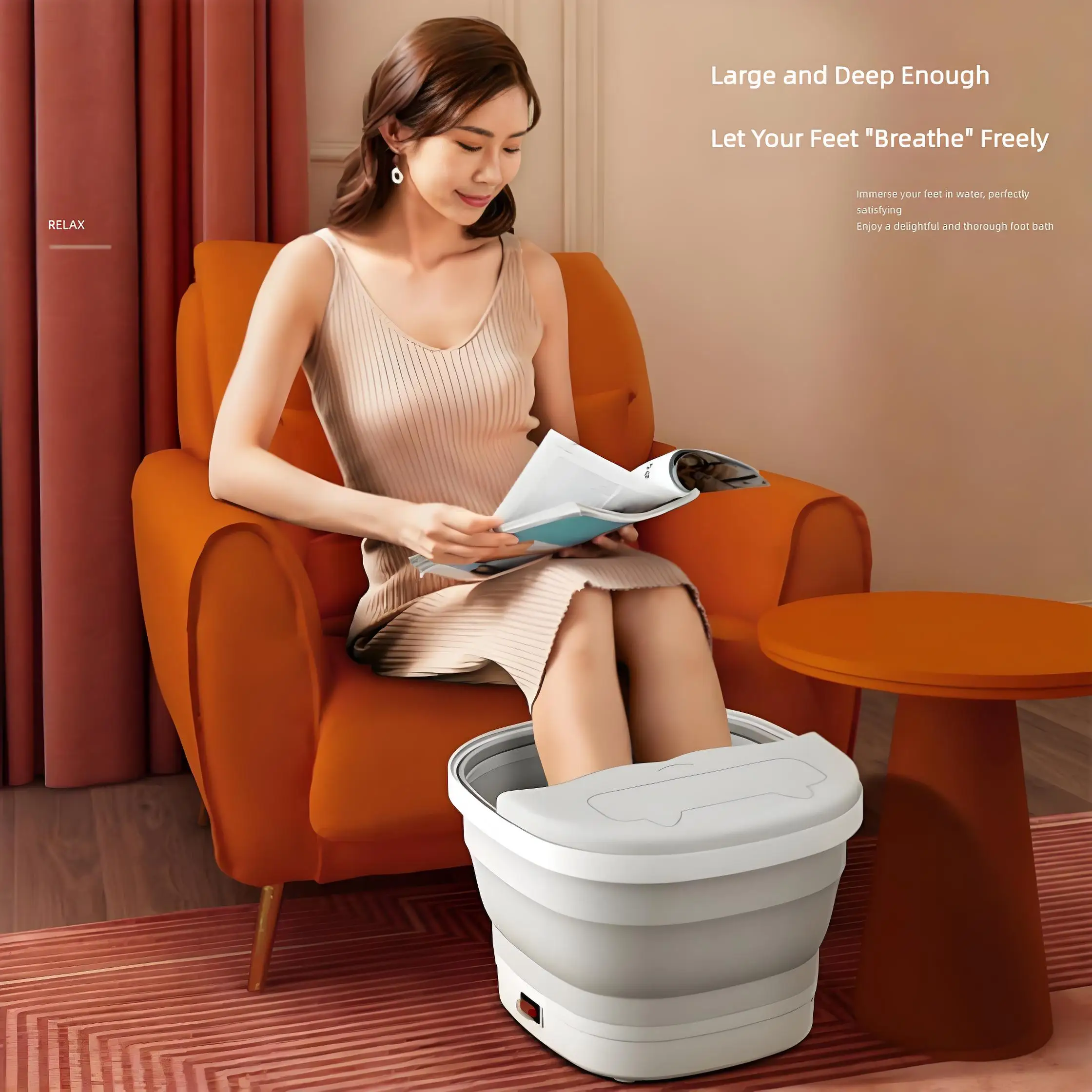 Electric Foldable Foot Spa Bath Massager Heat Deep Tub Roller Massage Portable Collapsible Constant Temp Home Relaxation