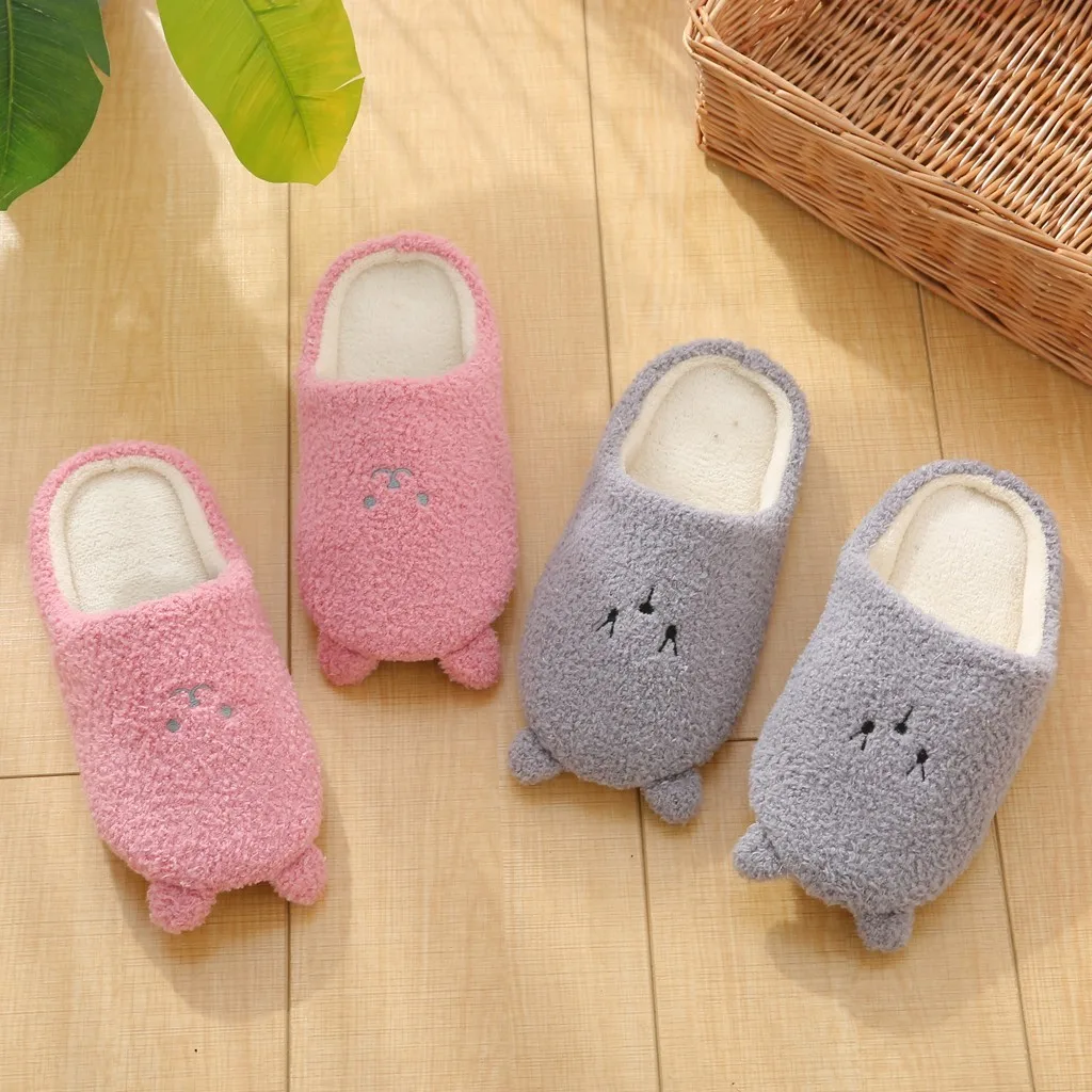 Women\'s Winter House Casual Snow Warm Plush Slippers Shoes Non-Slip Indoor Home Fur Cute Cartoon Bear Lightweight Slipper