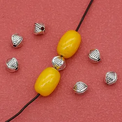 20pcs/Lot Fashion Four Sides Dots Oval Loose Beads 6x7mm Stereo Alloy Tibetan Silver Bead Spacers DIY Jewelry Bracelets Gifts