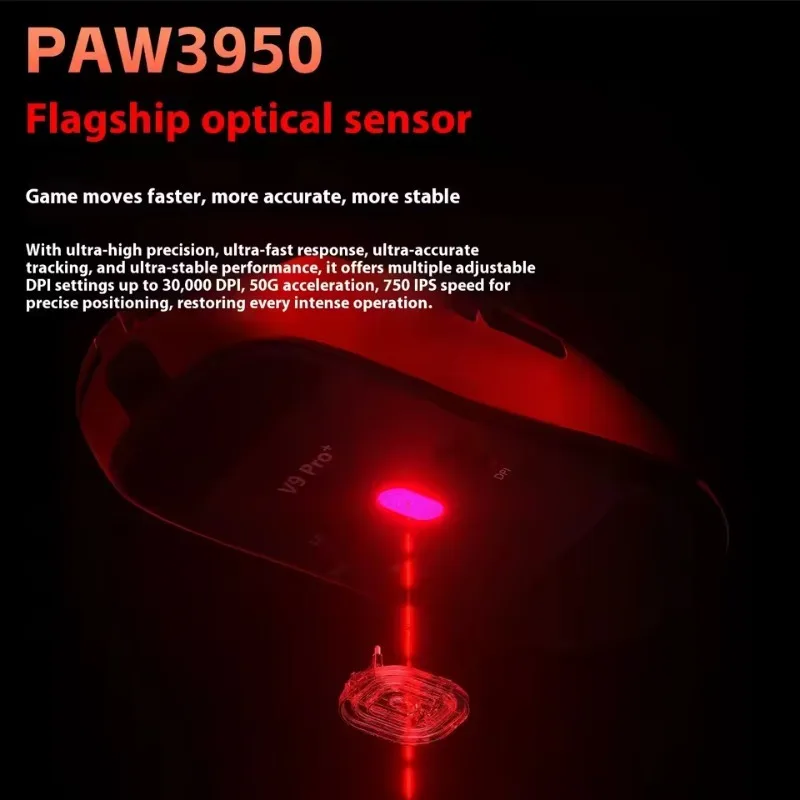 ماوس ألعاب رياضي إلكتروني لاسلكي فائق Aula V9 جديد مزدوج 8k 3 وضع PAW 3950 8k ملحقات كمبيوتر مخصصة 55 جرام ماوس مريح خفيف الوزن