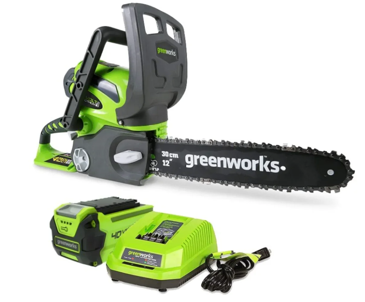 Greenworks 40V 12-inch Cordless Chainsaw with 2.0 Ah Battery and Charger, 20262