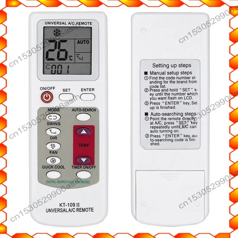 

-AT52 KT-109II Air Conditioner Remote Control Universal Replacement Air Conditioner LCD Display Remote Control With Base