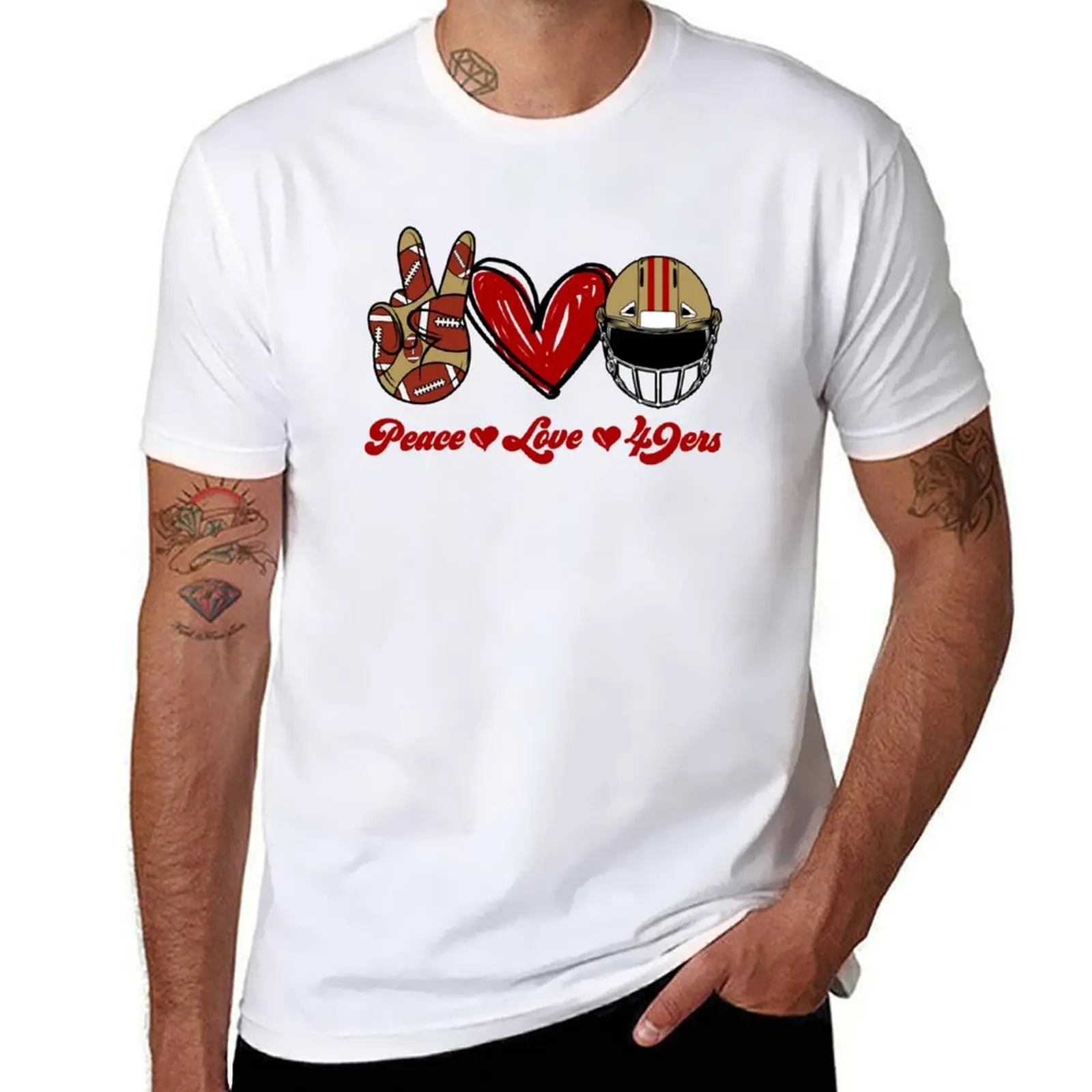 

Peace Love 49ers - Football Team T-Shirt oversizeds Funny t-shirt boys whites heavy weight t shirts for men