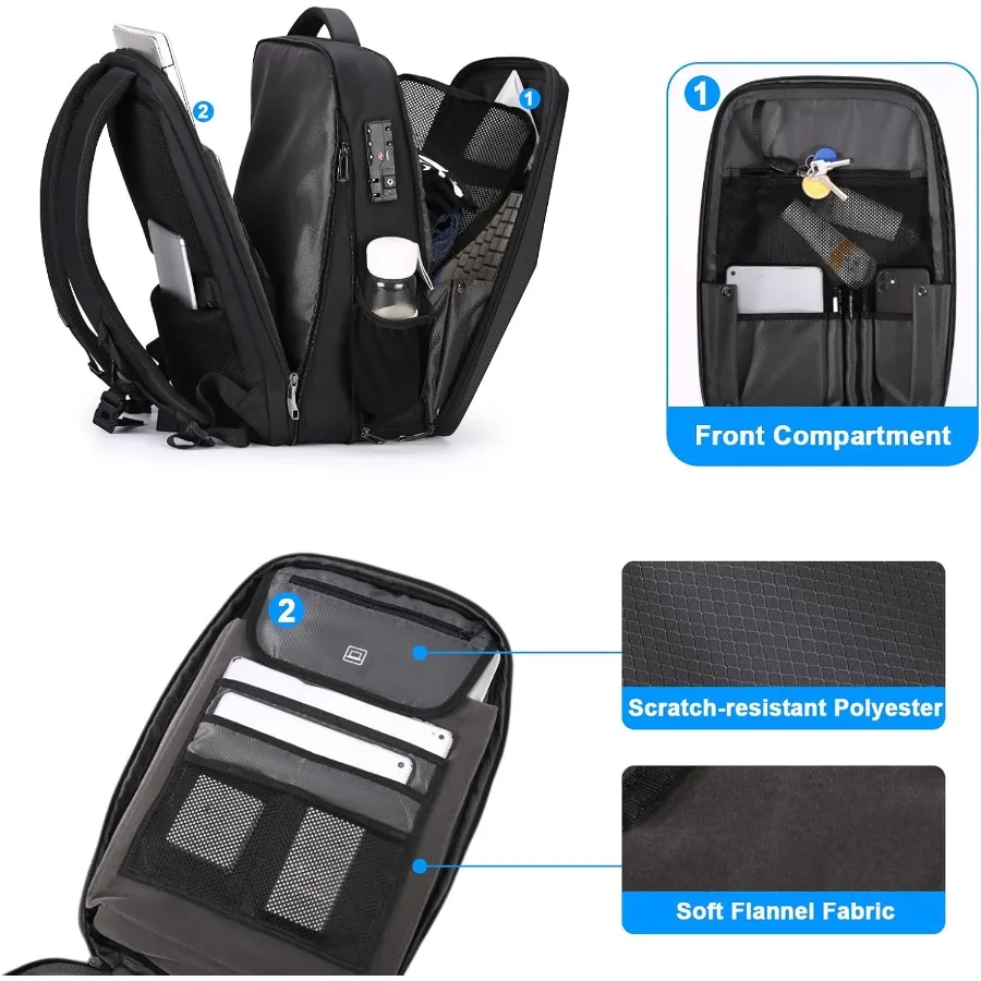 حقيبة ظهر FENRUIEN هارد شل قابلة للتوسيع ومضادة للسرقة للكمبيوتر المحمول للرجال مع منفذ USB حقيبة كمبيوتر مقاومة للماء 17.3 بوصة f #3