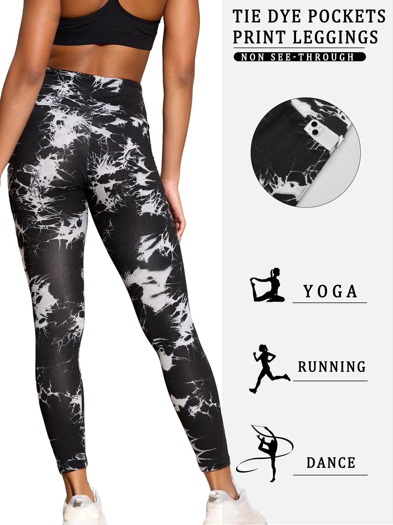 3Pack Super Soft High Waisted Tie Dye Print Leggings with Pockets for women Tummy Control No See Through Workout Running Yoga