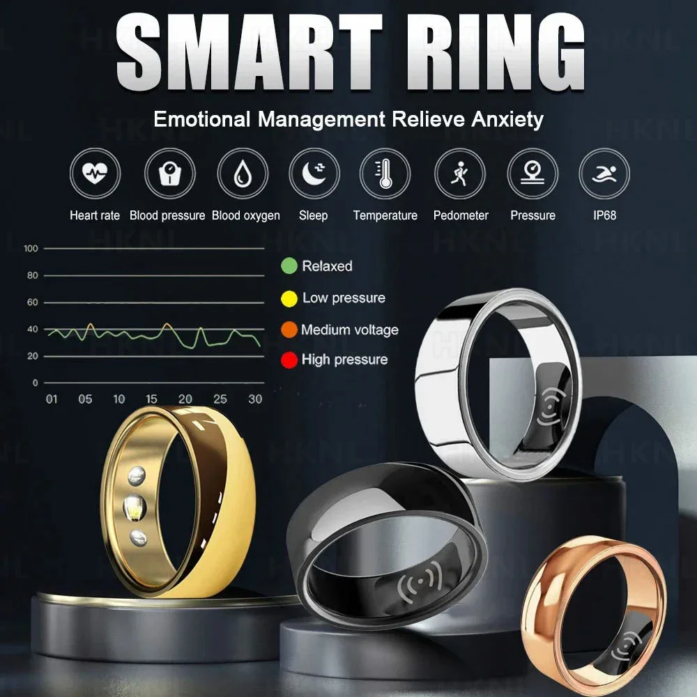 Men Women Smart Ring Heart Rate Blood Pressure Blood Oxygen Temperature Sleep Calorie Health Multilingual Stepping Digital Rings