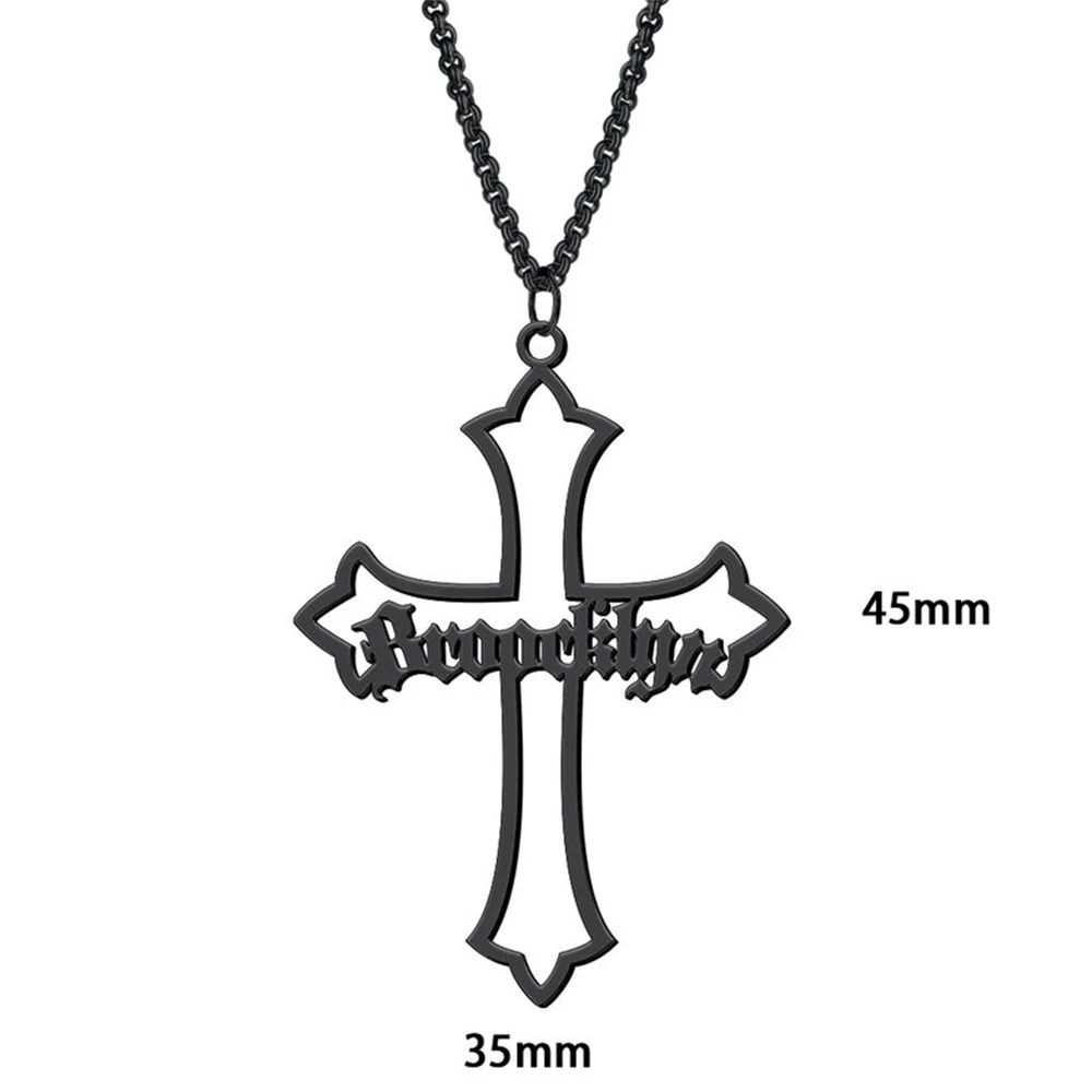 Gothic Crucifix Charm Pendant Personalized Cross Name Necklace Custom Baptism Gifts Religious Jewelry For Women Men