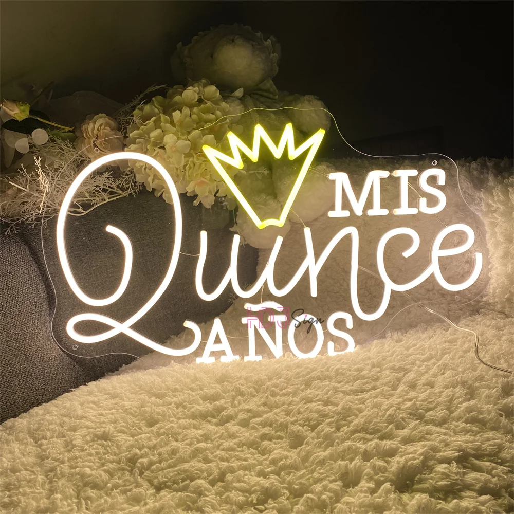 Señal Led de neón Mis Quince XV, señal de cumpleaños española, colgante de pared, luces LED de noche de cumpleaños, USB, decoración de fiesta de