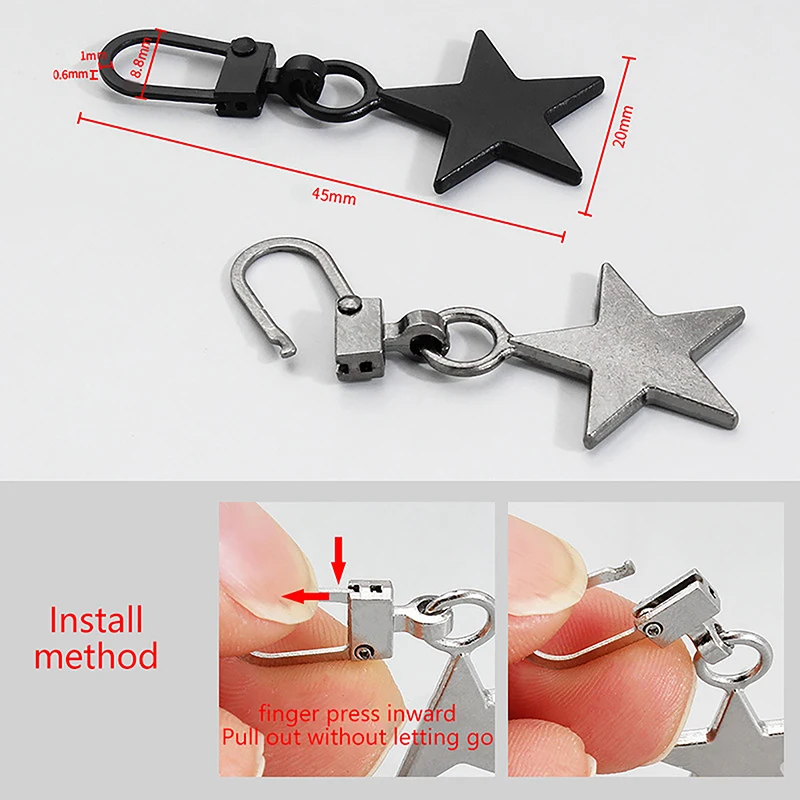 5PCS Sewing Zippers Puller Head Star Shape Detachable Metal Zipper Slider Repair Kits For Bags Backpack Coat Zipper Pull Tab