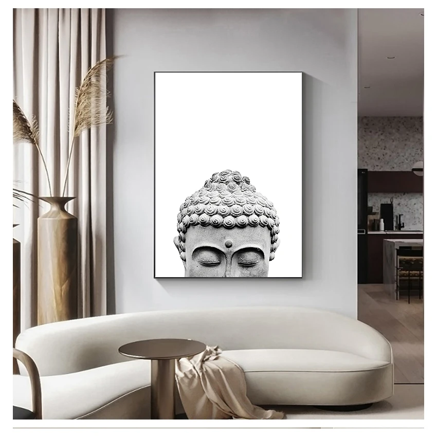 Wall Art Canvas Painting Black White Nordic Posters And Prints Pictures For Living Room Sakyamuni Buddha Statue Qoutes