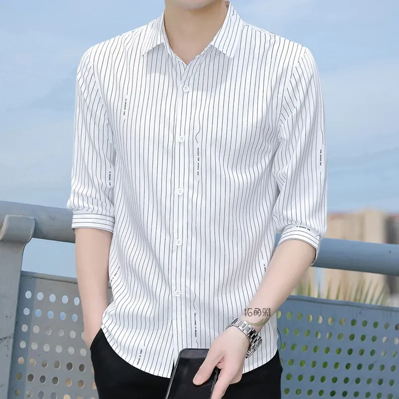 

Men's Stylish Mid-sleeve Three-quarter-sleeve Shirts Korean Casual Versatile Shirts Trendy Handsome