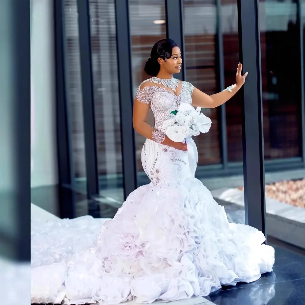 Maßgeschneidertes Luxus-Brautkleid mit O-Ausschnitt, Perlen und Pailletten, Meerjungfrauen-Stil, Übergröße, Schleppe, Hochzeitskleider 2026 Vestido De Noiva – Detail 5
