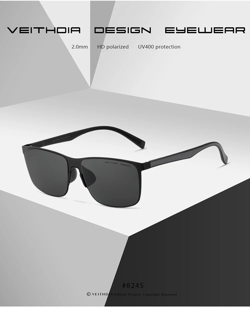 VEITHDIA Marke Vintage Männer Frauen Sonnenbrille Edelstahl High-definition-Nylon Objektiv Polarisierte UV400 Brillen Für Männliche V8245 – Detail 6