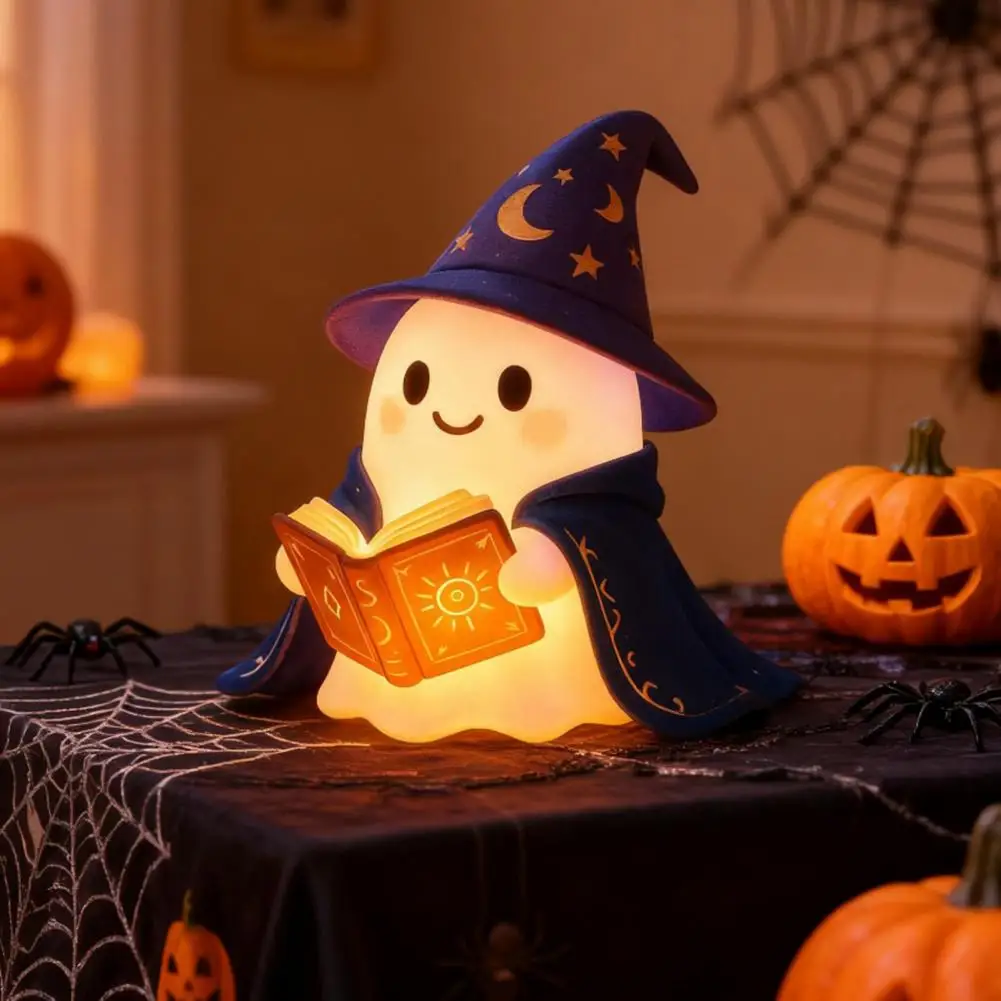 مصباح شبح مزخرف مجموعة إضاءة ليلية شبح ساحرة لمحبي كتب الهالوين مصباح Led لتزيين غرفة نوم المنزل وغرفة الأطفال