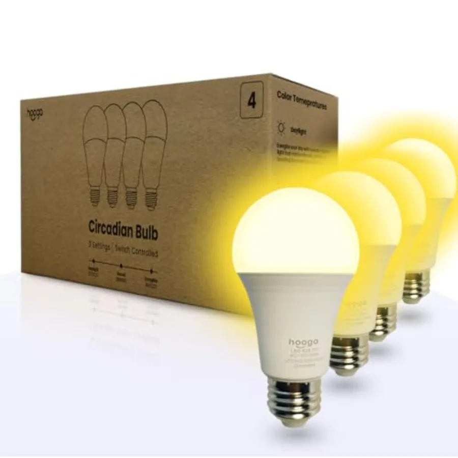 Circadian Rhythm Full Spectrum LED Light Bulb - 2700K, 2100K, 1400K, Flicker-Free, Blue Light Free Night Mode, 7W Energy Effici
