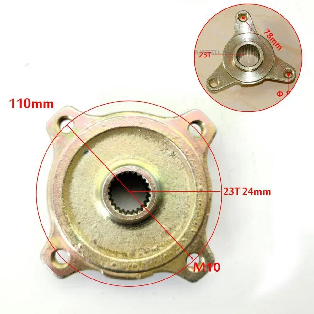 23 Tooth 23T 17T Hub Spline 4 Stud 110mm 3 Hole 78mm Wheel Rear Axle Hub Fits 110cc 125cc 150cc 200cc Bike ATV Buggy Quad Dirt