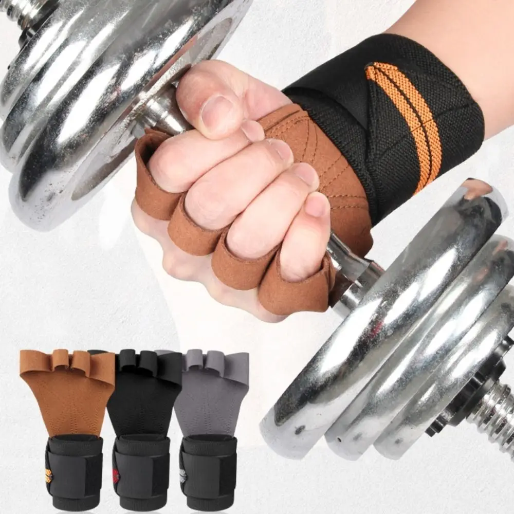 1 Pair with Finger Cot Fitness Power Gloves Hook and Loop Thicken Weightlifting Wrist Straps SBR Non-slip Deadlift Power Gloves