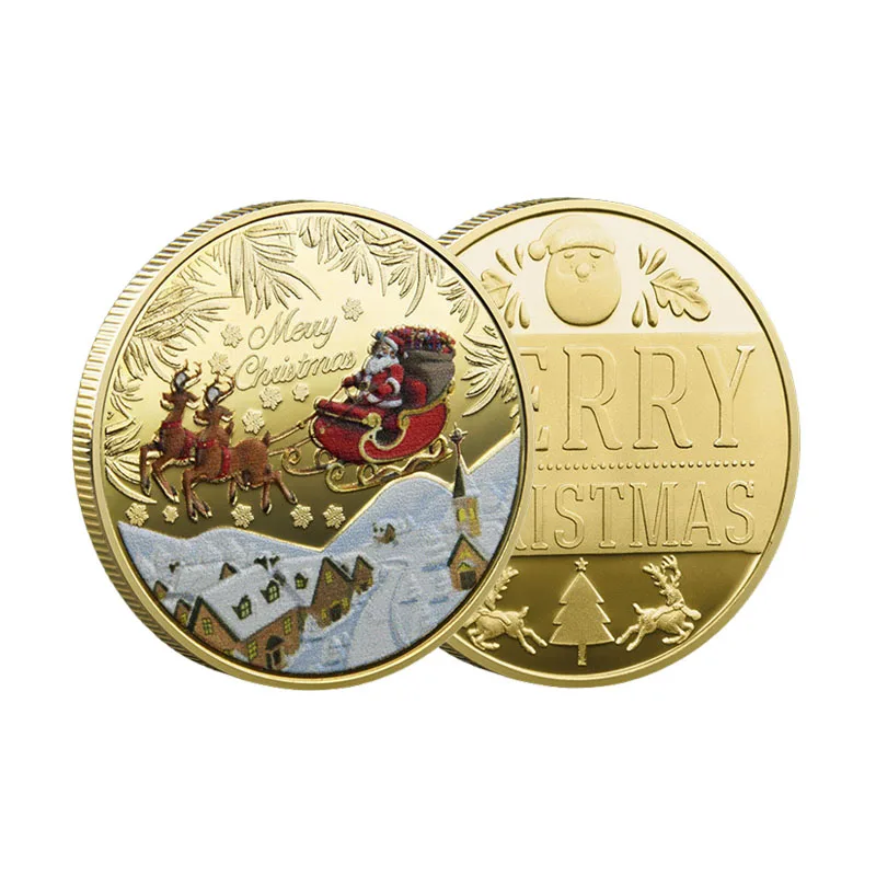 

40x2.5mm Merry Christmas Colorful Collectible Coins Santa Claus Elk Metal Coin for Home Decor Christmas Souvenirs