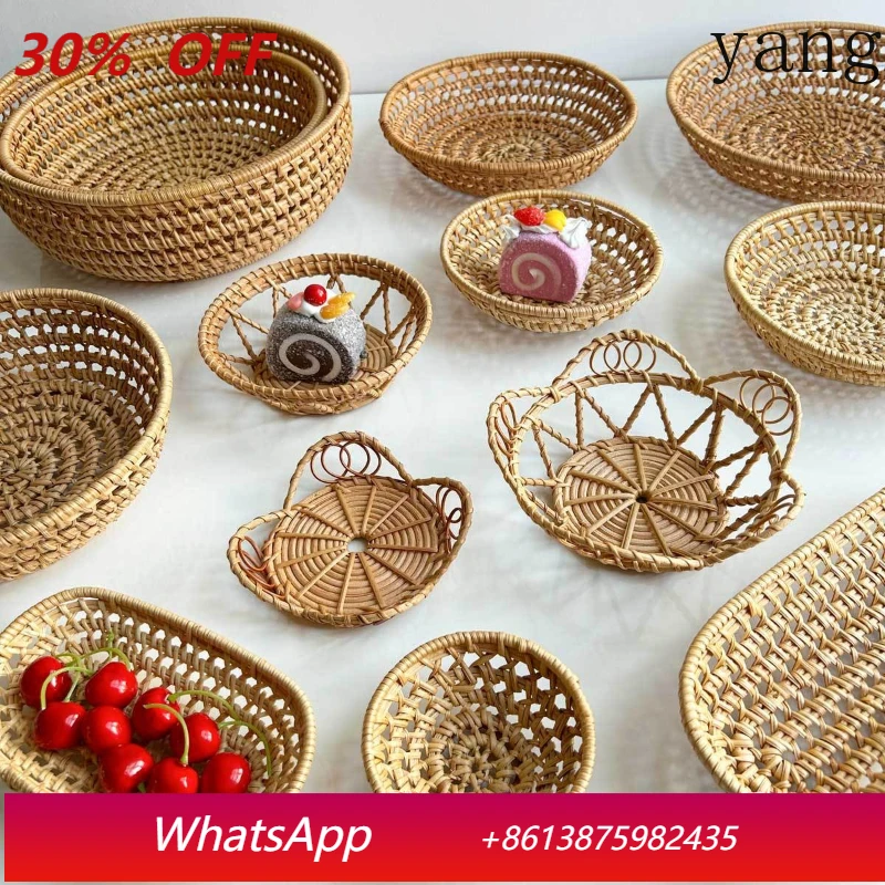 

Yjq autumn vine woven storage basket tea leak fruit tray hollow basket household woven small tray