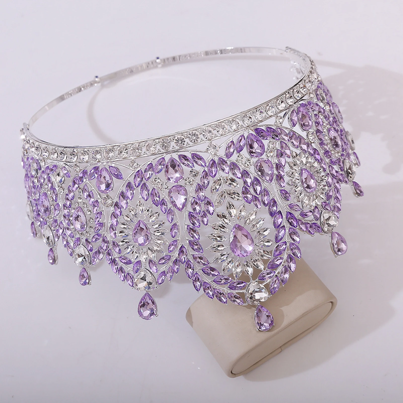 Princess Bride Crown with Rhinestone Sparkly Rhinestones Hair Adjustable Crown for Masquerade Ball Banquet Cosplay