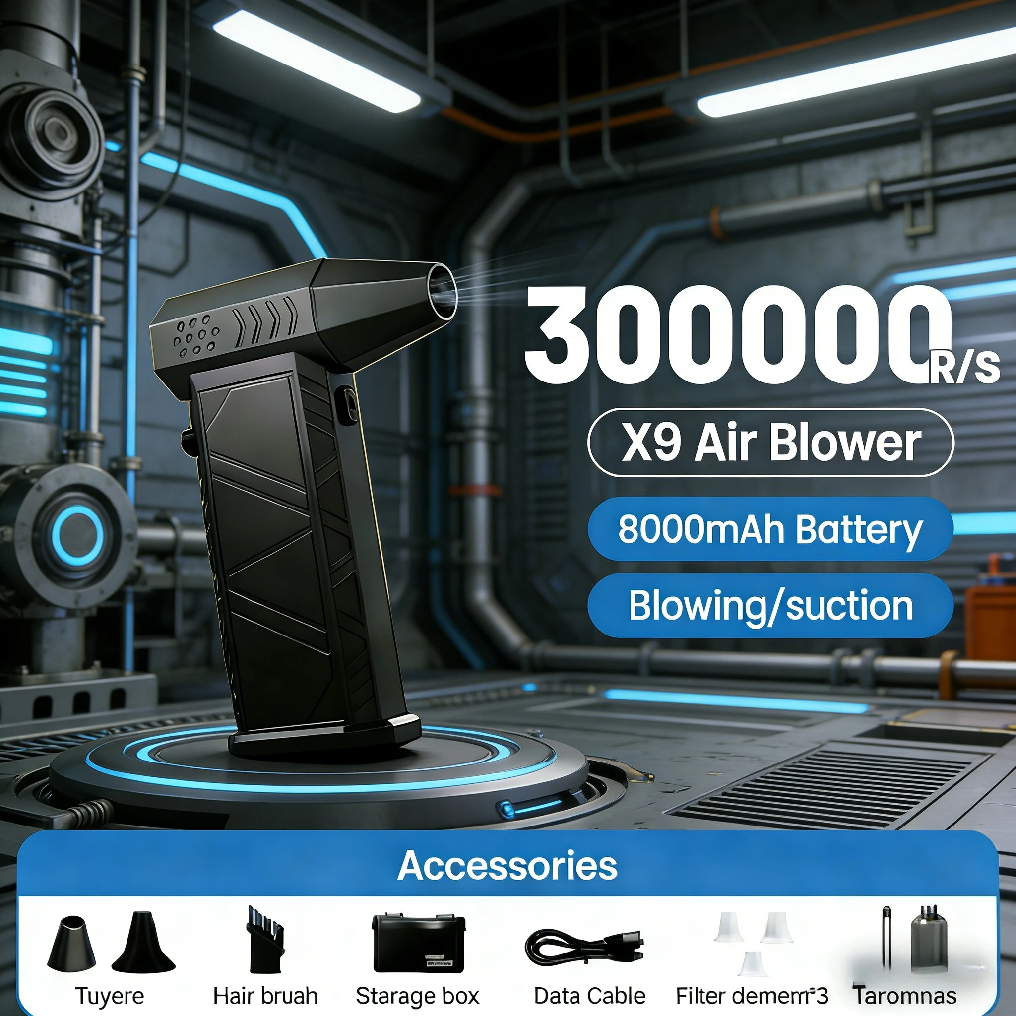 

Бесщеточный турбовентилятор X9 CycloneClean 300000 об/мин | Многофункциональный пылесос для ПК, клавиатуры, дома и автомобиля
