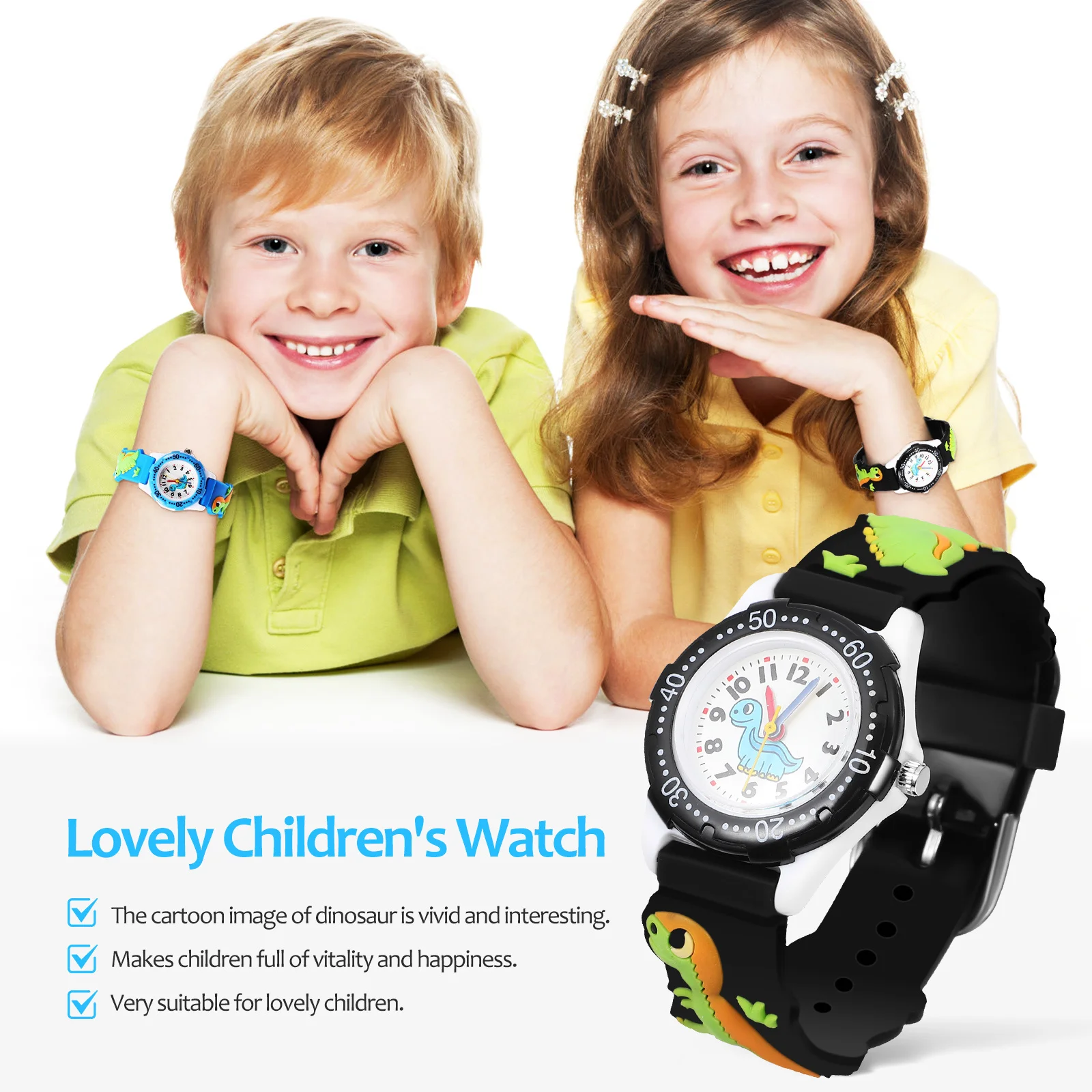 2 قطعة ساعات أطفال مقاومة للماء ثلاثية الأبعاد ديناصور كارتون تصميم الأطفال وقت التعلم ساعة للبنين بنات بولي كلوريد الفينيل حزام كوارتز على مدار الساعة