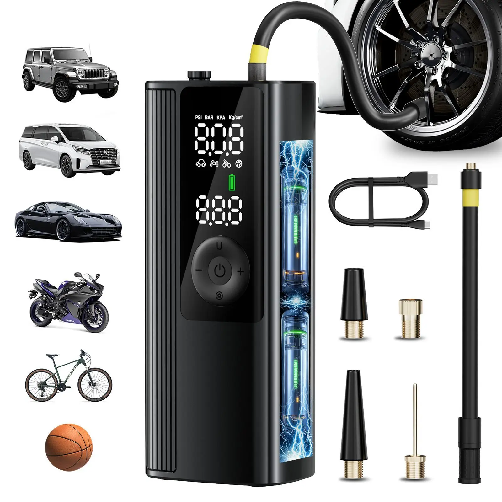 Portable 150Psi Rechargeable Electric Tire Inflator for Car Bicycle Digital Air Compressor Football Motocycle Inflator Pump