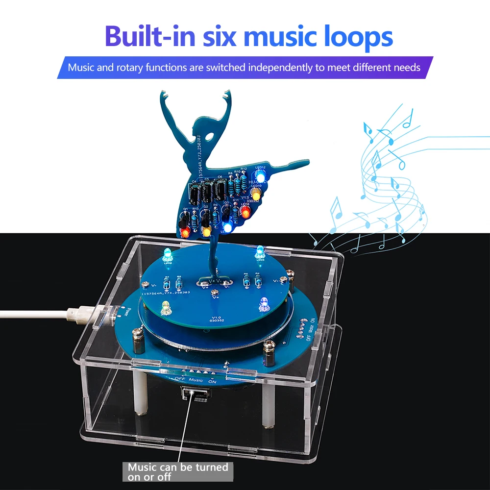 DC 5V Rotating Music Box Ballet Girl Welding Practice Flow Light Pendant DIY Electronic Kit Welding Practice Parts Micro USB