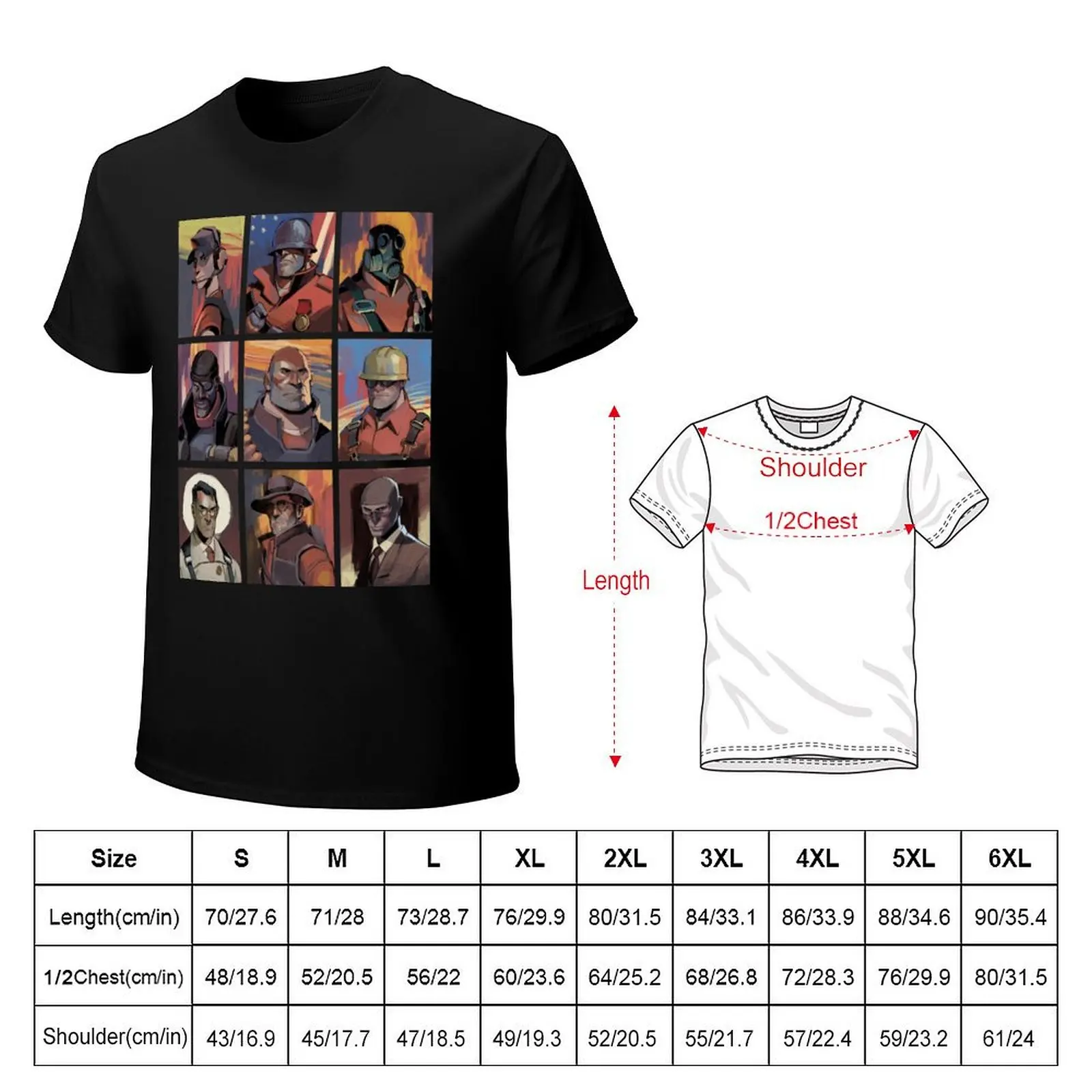 TF2 Mercs portraits in Disco Elysium art style T-Shirt oversized graphic tee for a boy tees kawaii clothes cotton t shirt men