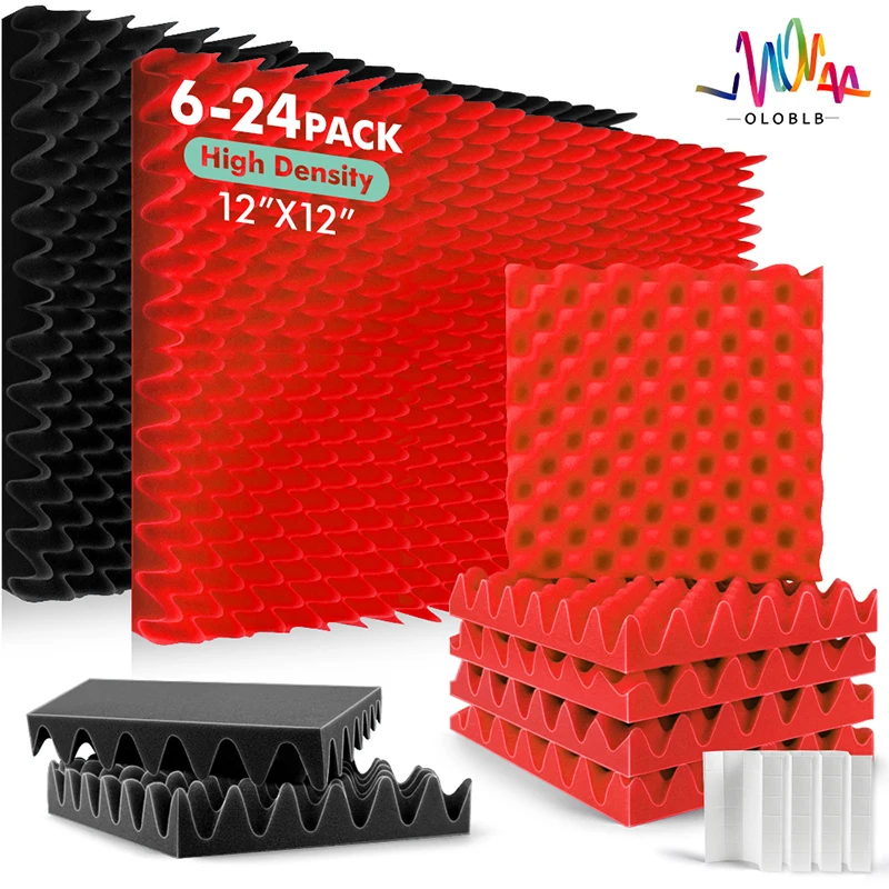 Acoustic Soundproofing Sponge 6/12/24Pcs Noise Protective Treatment Panels Home Sound Absorption Indoor Decoration Panel