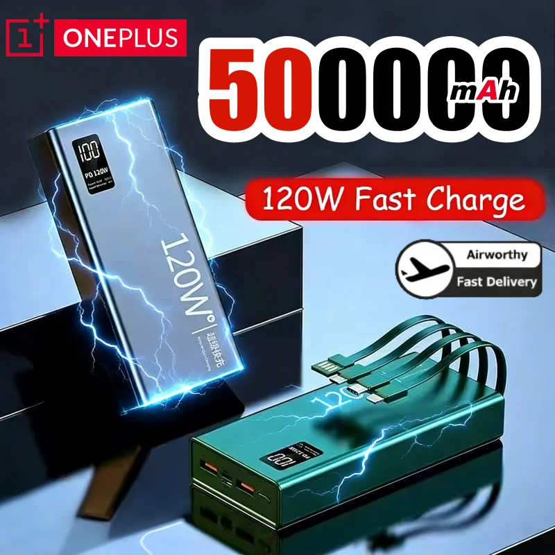 OnePlus 120W Power Bank 50000mAh High Capacity 4 in 1 Cables Super Fast Charging Power Bank Portable Charger For iPhone Samsung