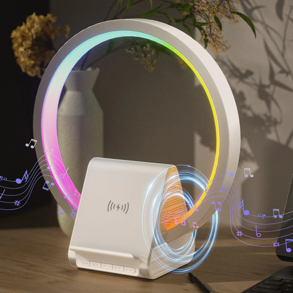 15W Wireless Fast Charging Dock Lamps RGB Bluetooth-compatible Speaker with Night Light Changing Bedside Lamp for Office Home