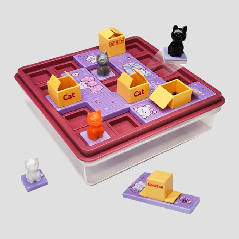 Doofunle Children Learning Toy Cat Express Box Board Game Puzzle Logic Game Iq Training Spatial Planning Animal Theme