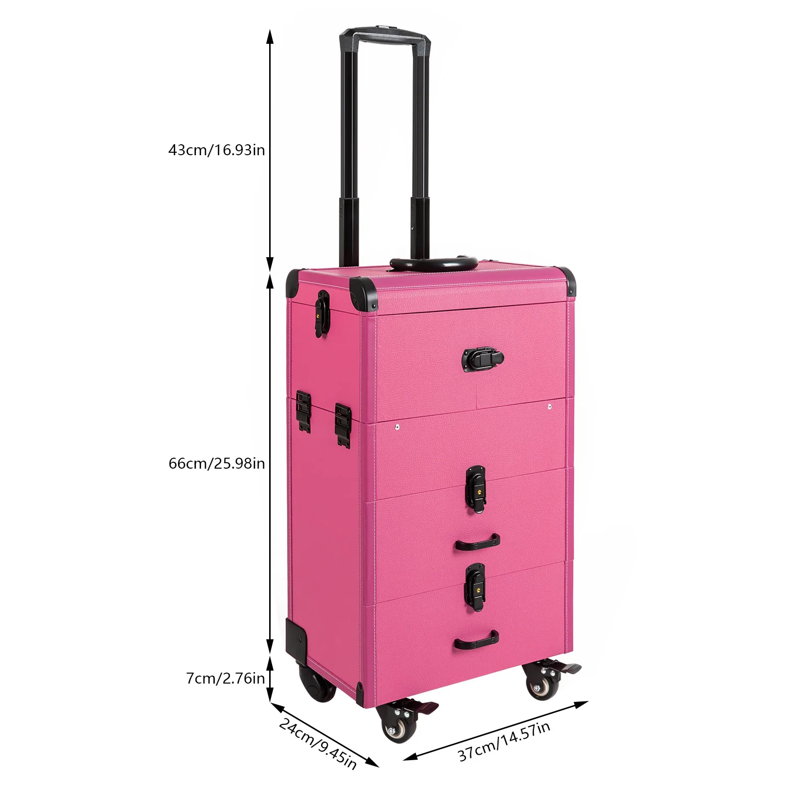 4 in 1 Rolling Zinc Alloy Makeup Train Case Salon Cosmetic Trolley Organizer Box Lockable Portable Makeup Case for Travel