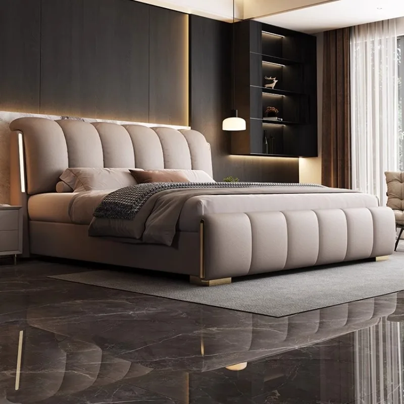 

Minimalist Simple Double Bed Frame Luxury Heavy Cheap Mattress Double Bed Storage Modern High Cama Matrimonial Bedroom Furniture