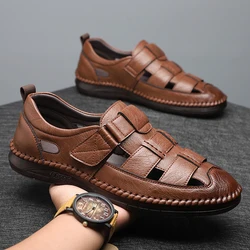 Zapatos informales antideslizantes para hombre, Calzado cómodo y transpirable con suela suave, cosido a mano, a la moda, para la playa, novedad de verano