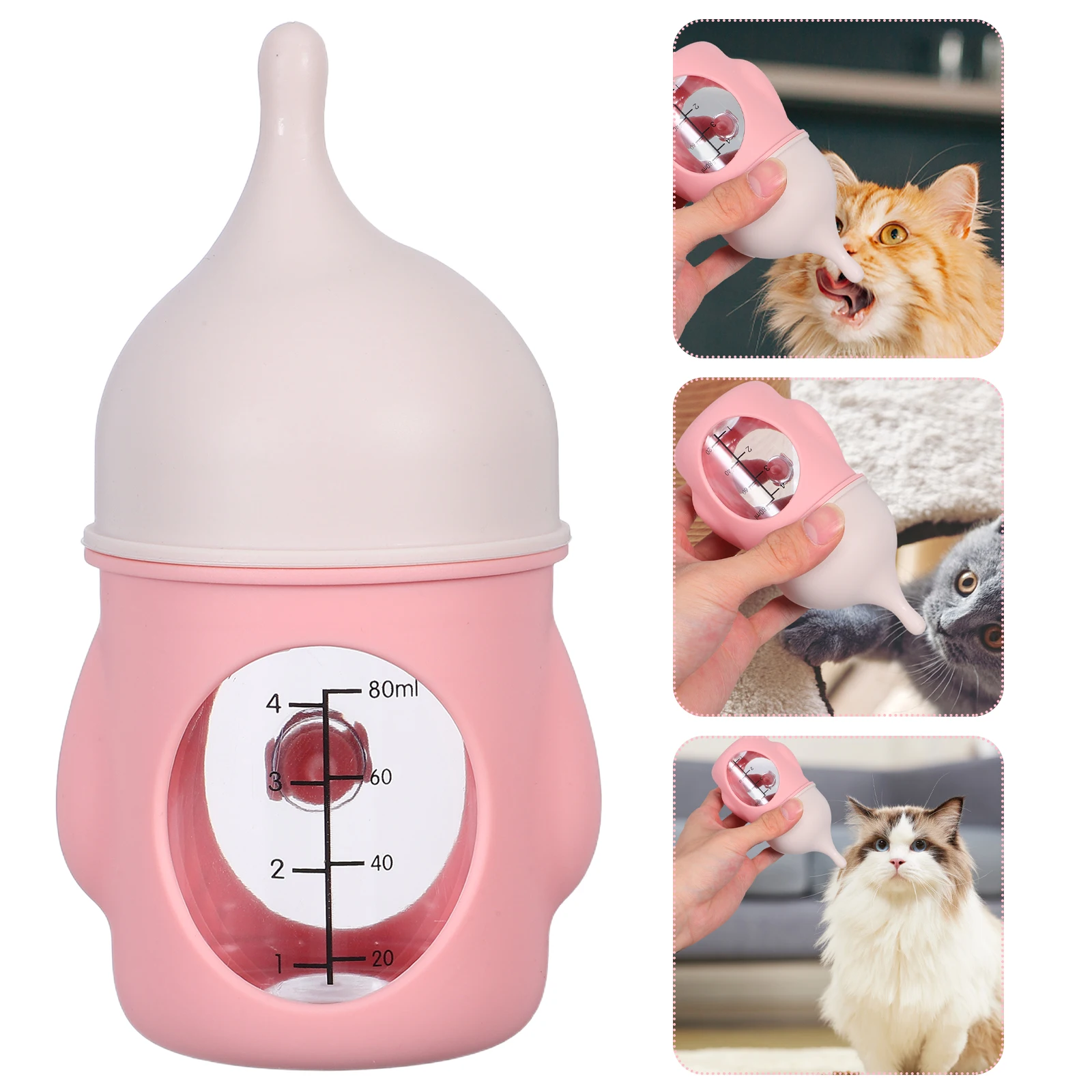 

Reusable Pet Feeding 80Ml Pink Silicone Kitten Puppy Nursing Bottle For Newborn Kittens Puppies Small Animals Lamb Calf Milk
